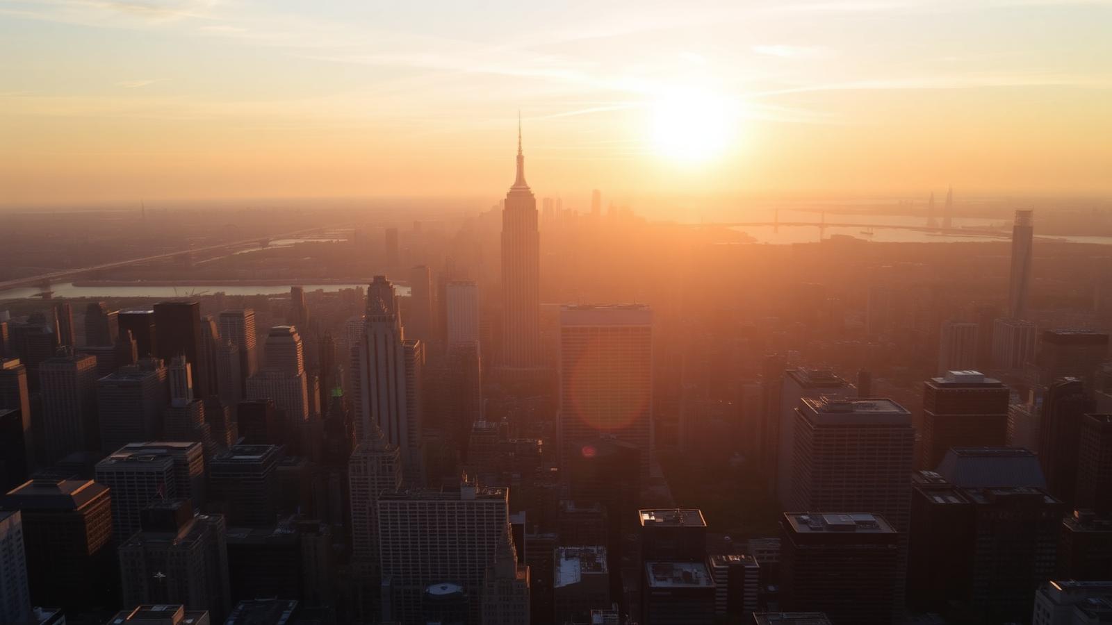 Manhattan skyline at golden hour